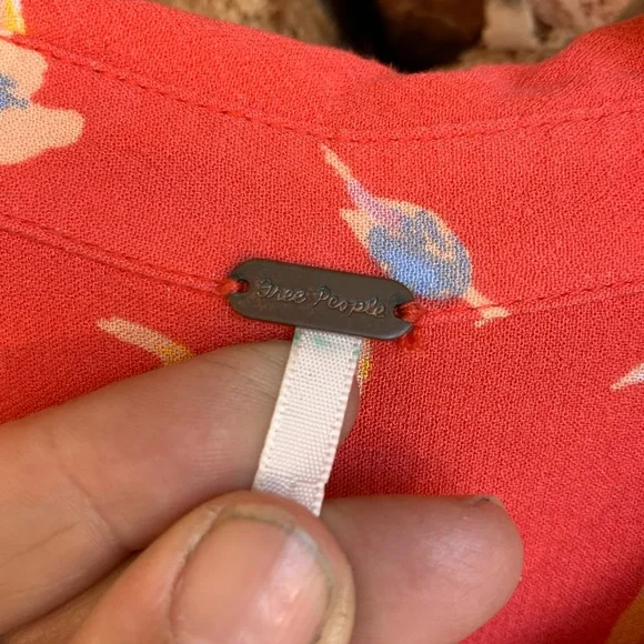 Free People Women’s XS Prairie Western Red Floral Dress Boho Puff Sleeve Peasant - Picture 5 of 12